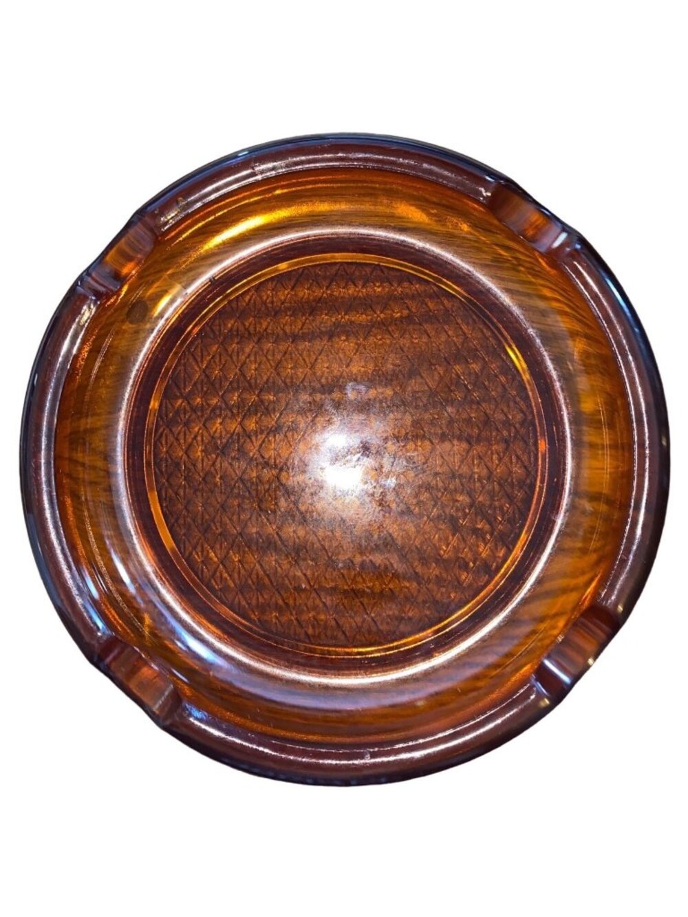 Vintage Amber Glass Ashtray With Diamond Waffle Pattern